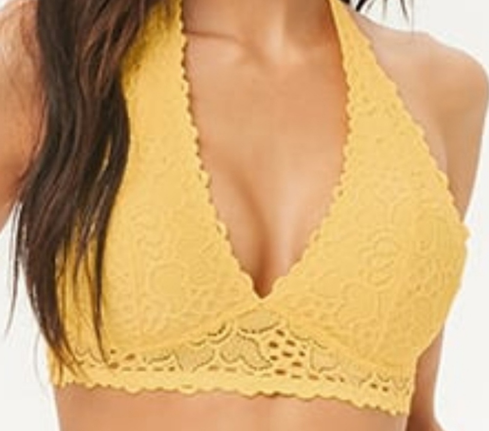 Yellow lace halter bralette